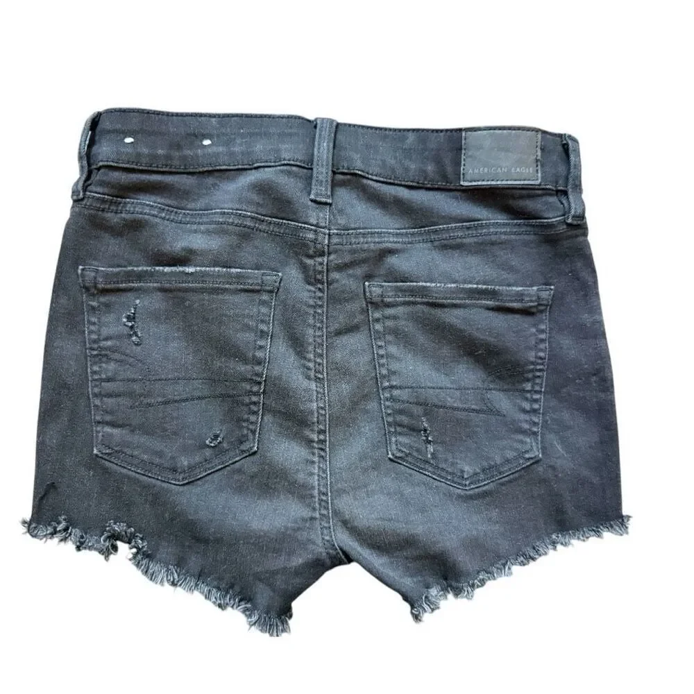 Womens American Eagle AEO Denim Hi-Rise Shortie Next Level Stretch Jean Shorts 0
